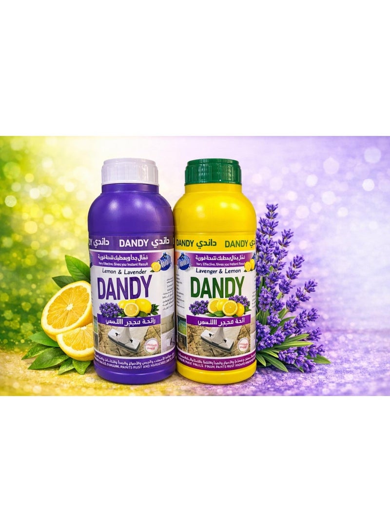 DANDY Two Dandy highly concentrated floor and surface cleaners with a lavender and lemon scent, 1 liter capacity each. - Image 1